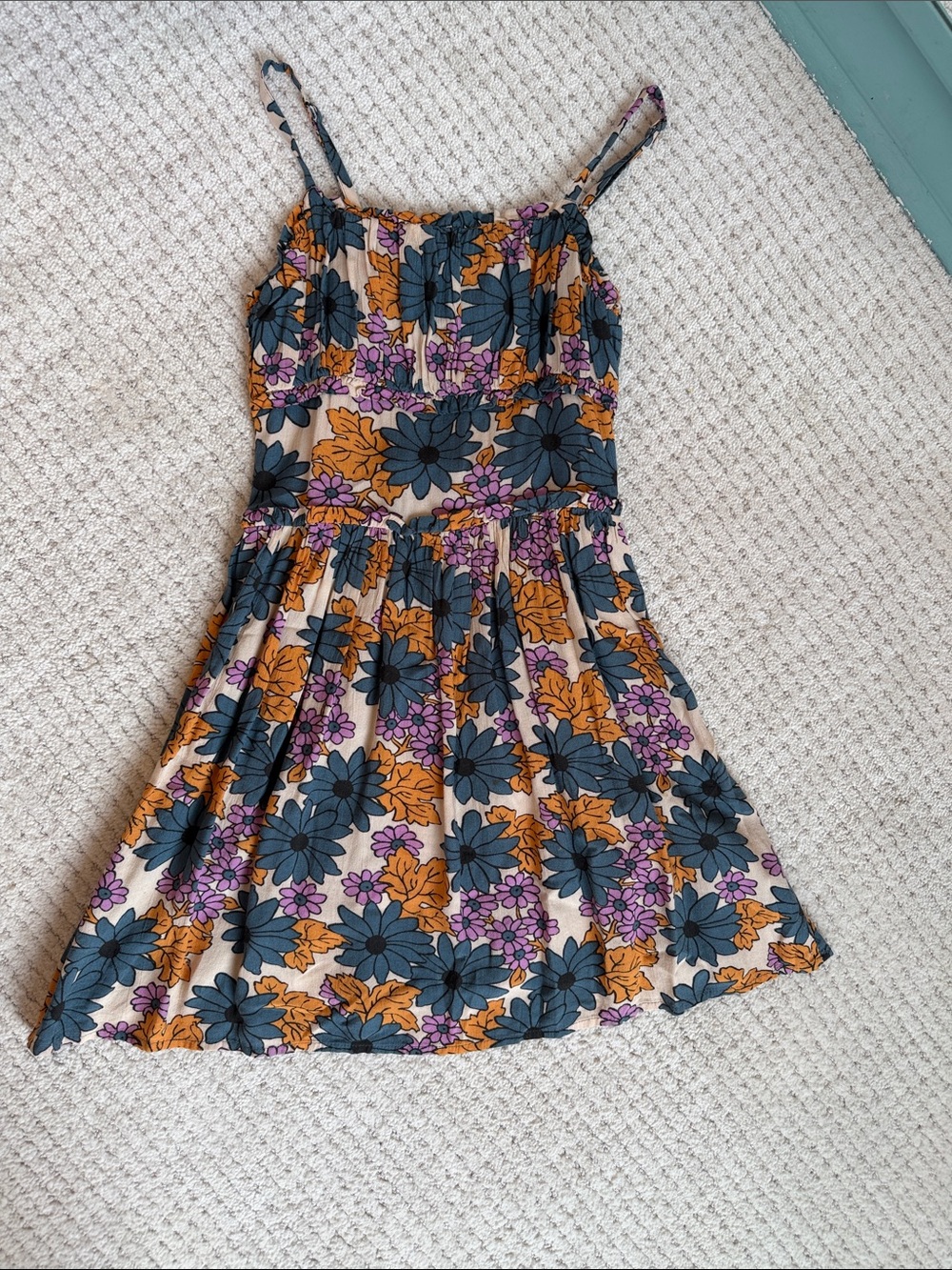 Treasure & Bond Cream Sundress with Blue, Mustard & Purple Floral Print